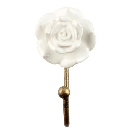 White Rose Flower Ceramic Wall Hook